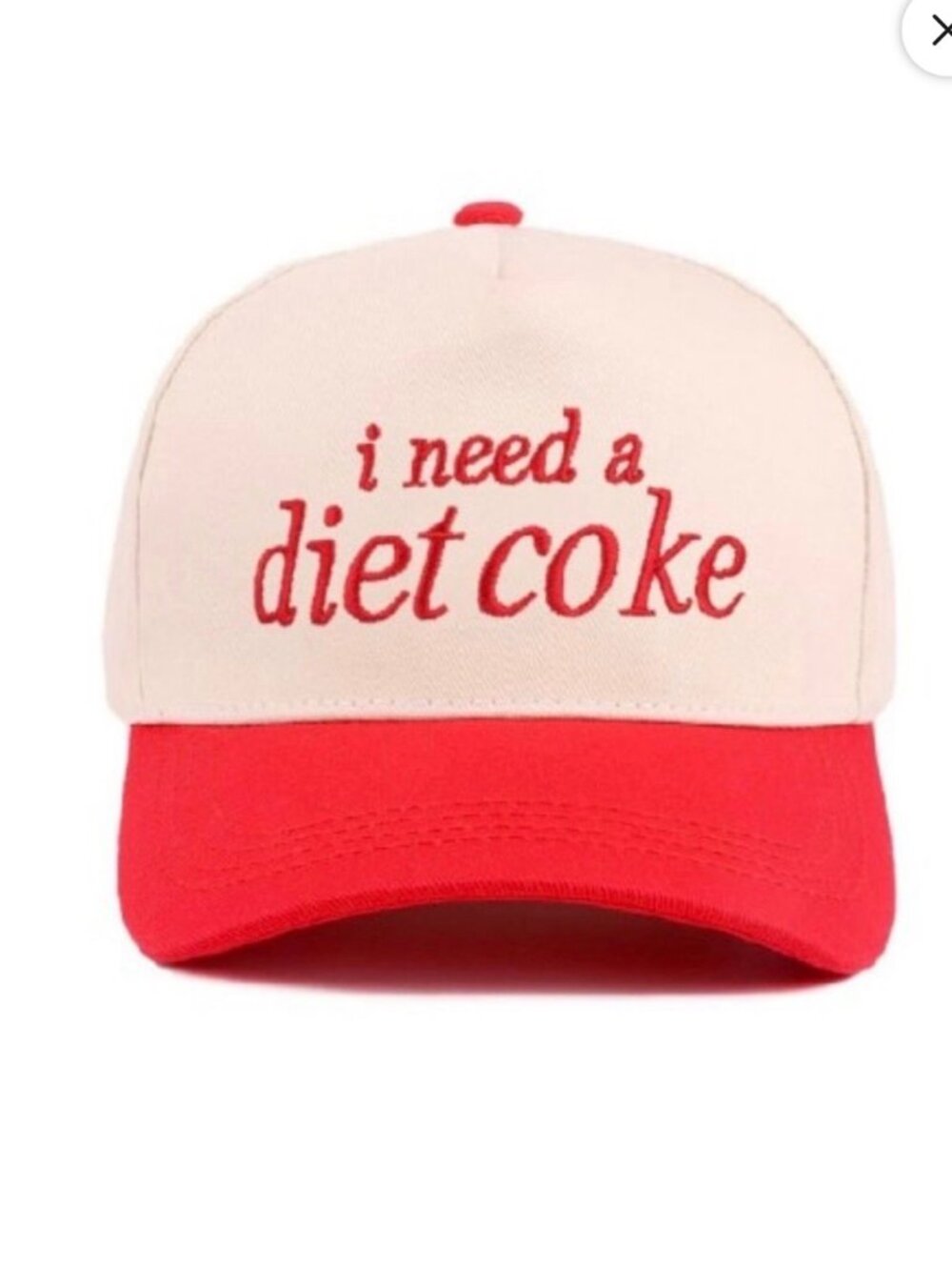 NEW I NEED A DIET COKE RED EMBROIDERED BASEBALL HAT CAP ADJUSTABLE